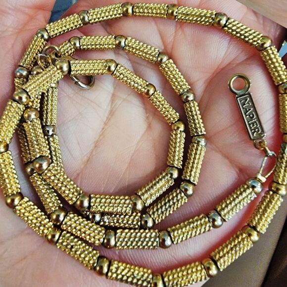 #Vintage #Napier #23K Gold Plated 23" Cylindrical Chain Necklace 39grams Signed - Picture 1 of 6